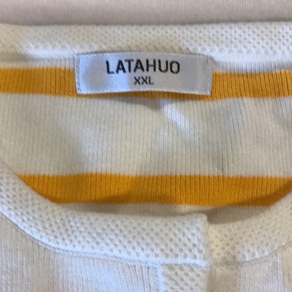 Latahuo women’s crewneck button front cardigan sweater XXL striped yellow white - Picture 7 of 10